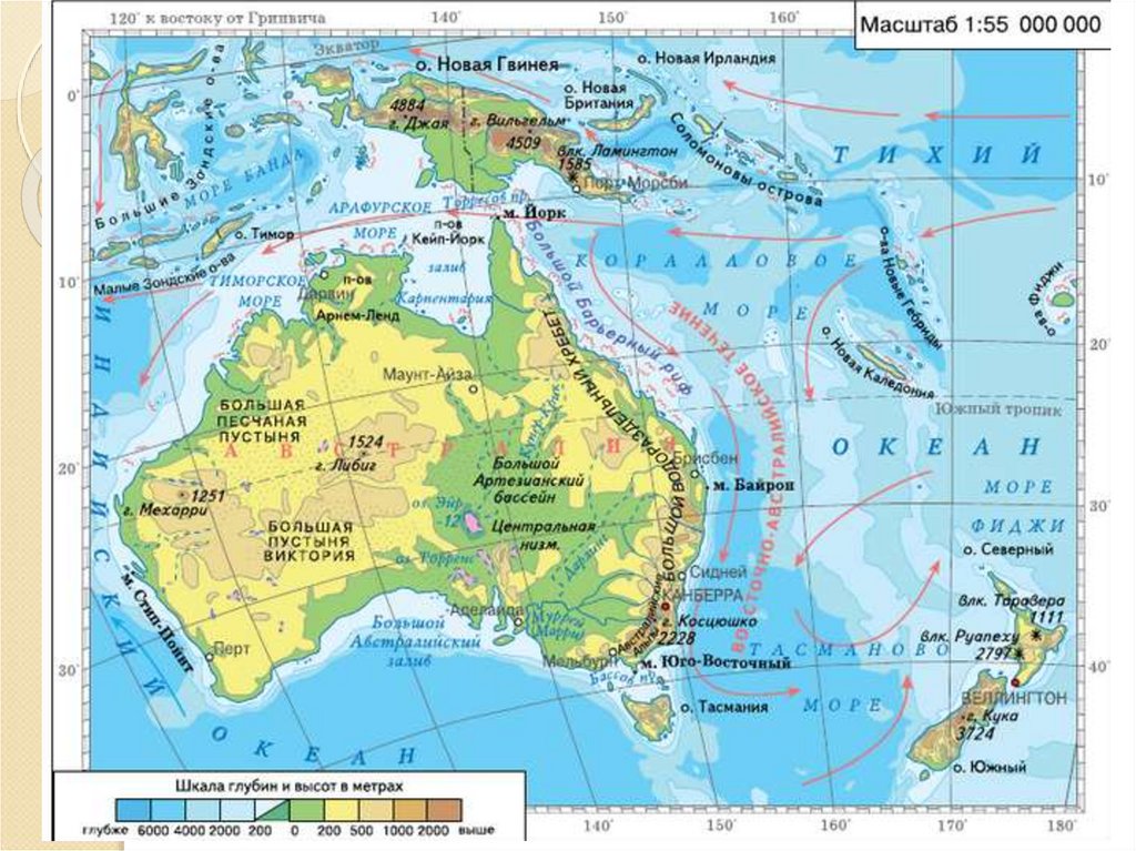 Теплые и холодные течения на карте австралии