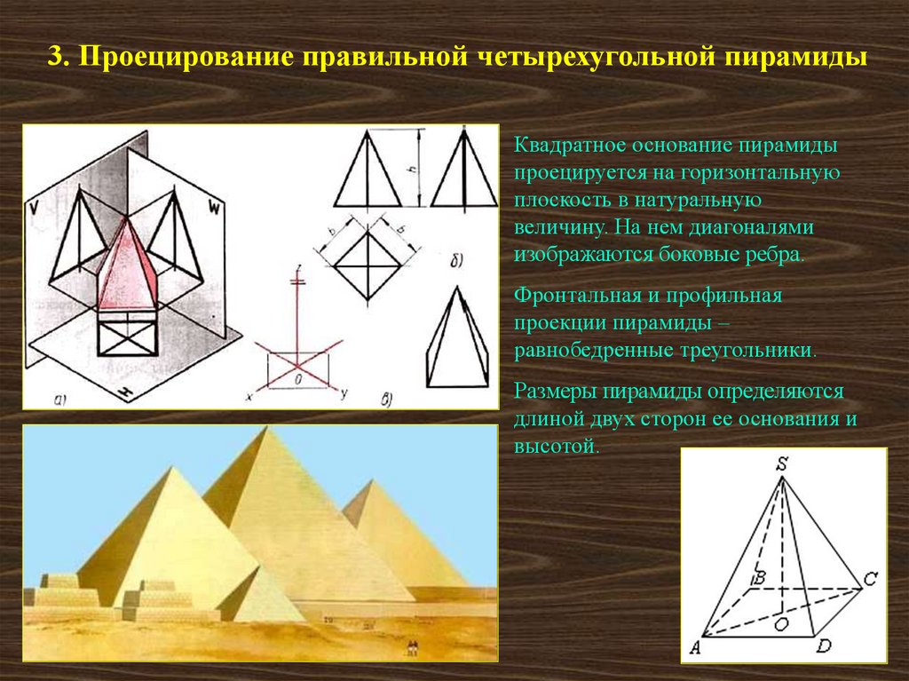 Три сечения пирамиды. Аксонометрическая проекция пирамиды. Три проекции четырехгранной пирамиды. Комплексный чертеж четырехгранной пирамиды. Изометрическая проекция пирамиды четырехугольной.