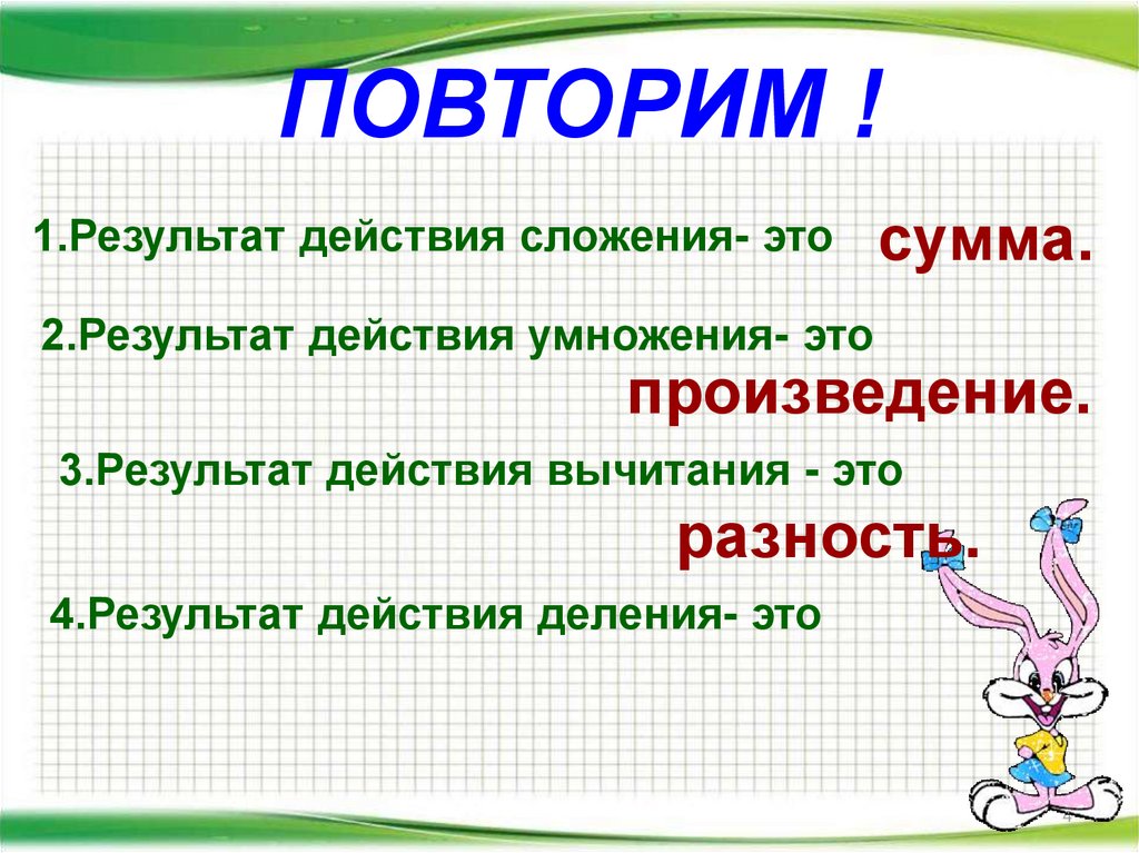 От чего зависит результат действия. Название компонентов и результата деления. Действие результат. Результат действия вычитания. Результат действия деления.