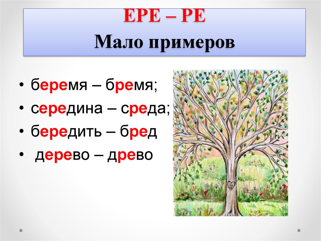 Мало примеров. Чередование деревьев. Пример чередования Древо-дерево. Среда середина неполногласие. Чередование середина среда.