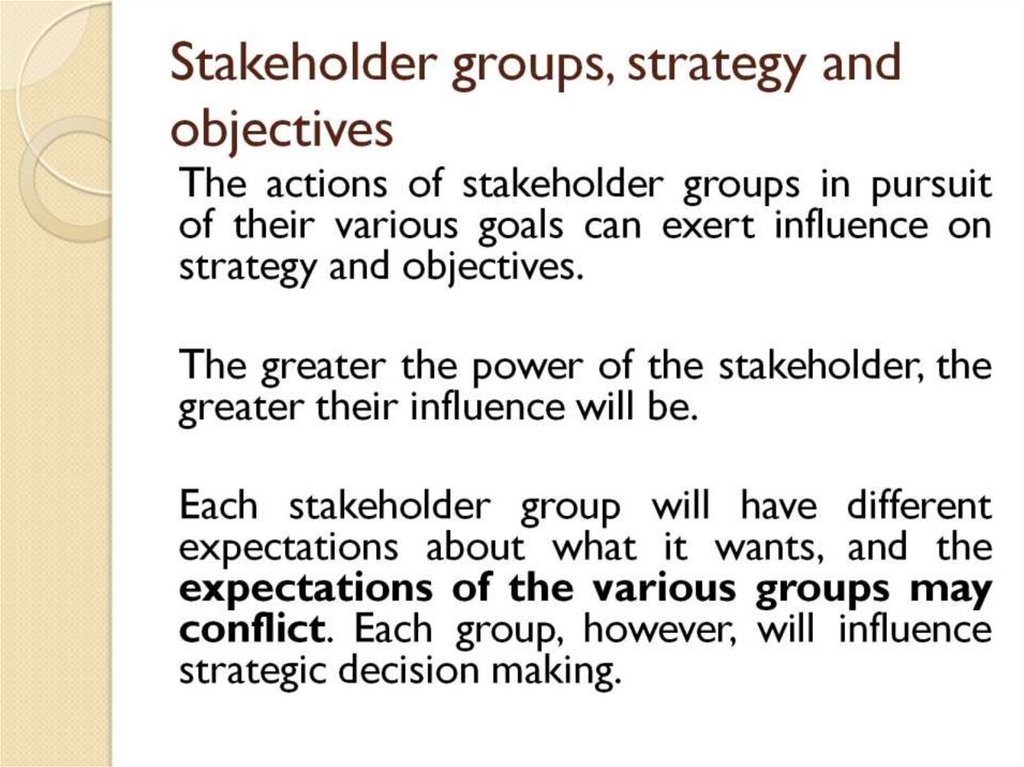 Stakeholder groups, strategy and objectives