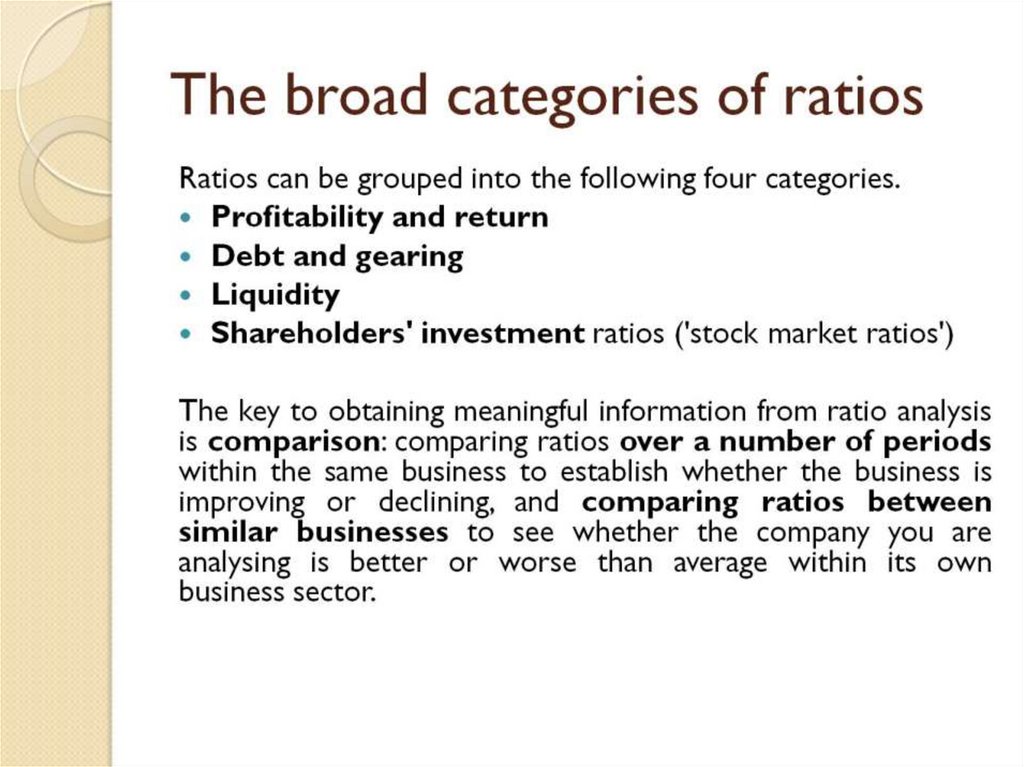The broad categories of ratios
