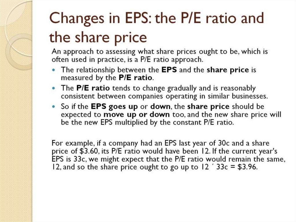 Changes in EPS: the P/E ratio and the share price