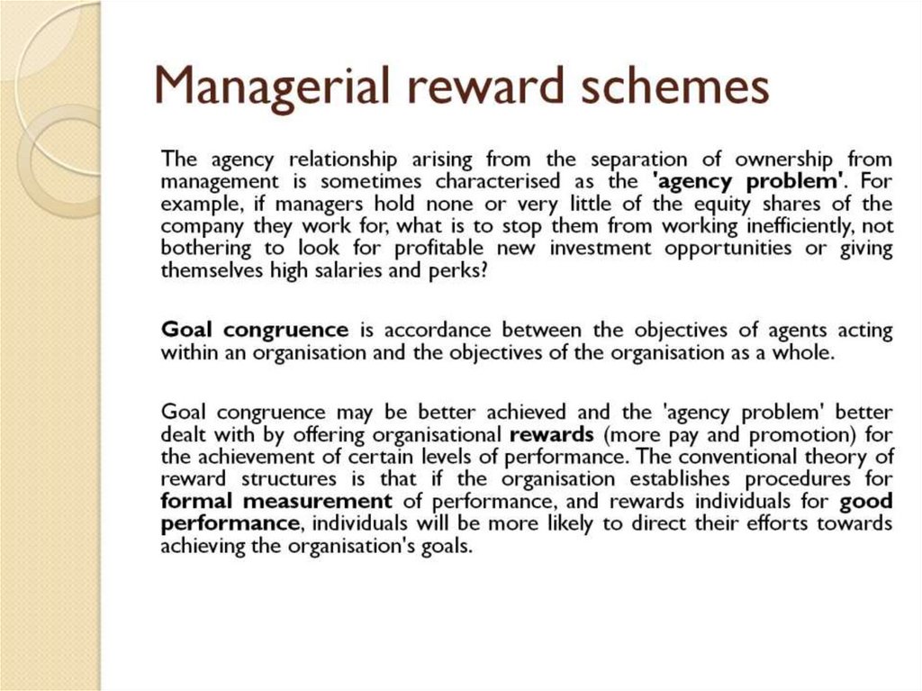 Managerial reward schemes