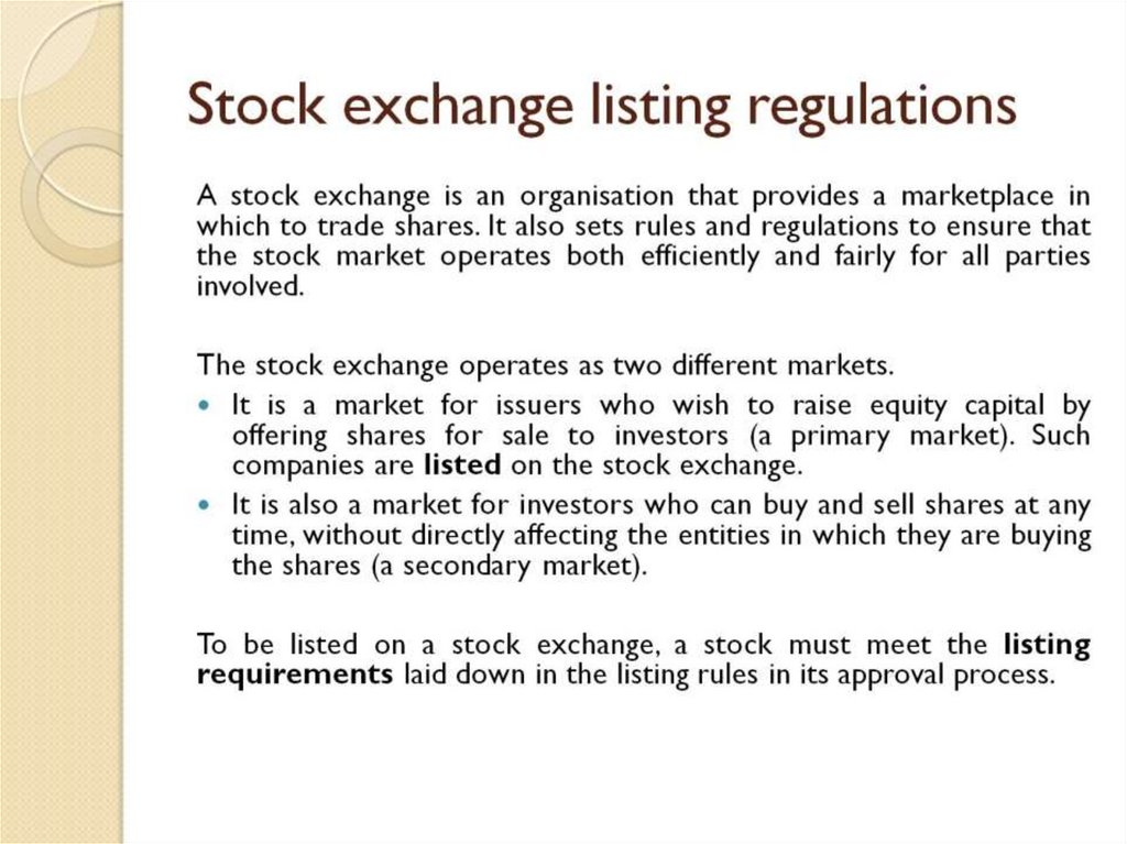 Stock exchange listing regulations