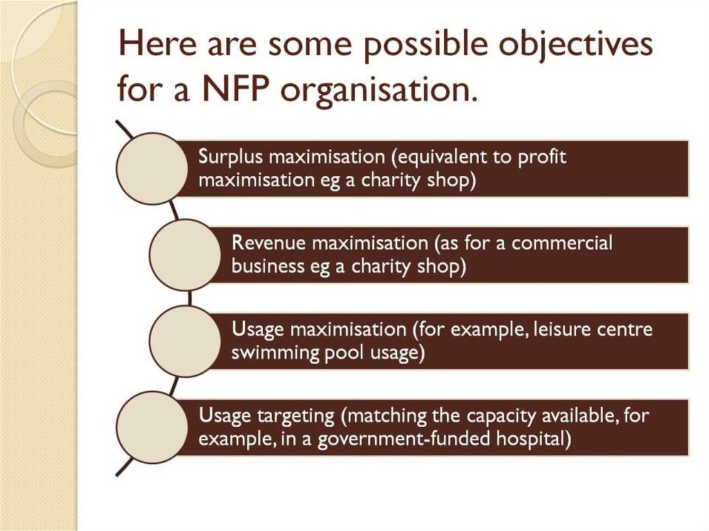 Here are some possible objectives for a NFP organisation.