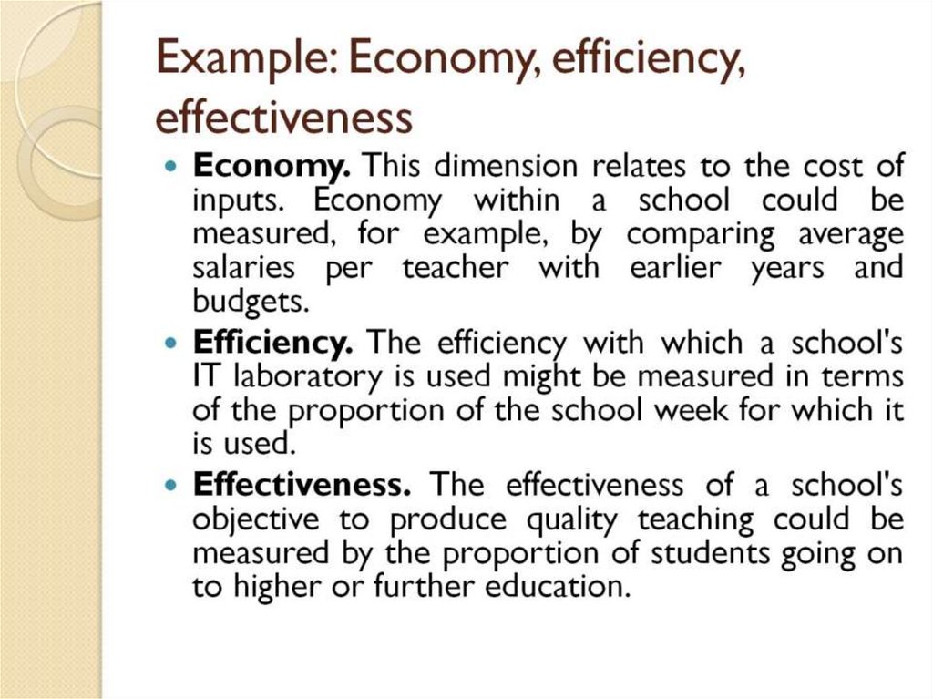 Example: Economy, efficiency, effectiveness