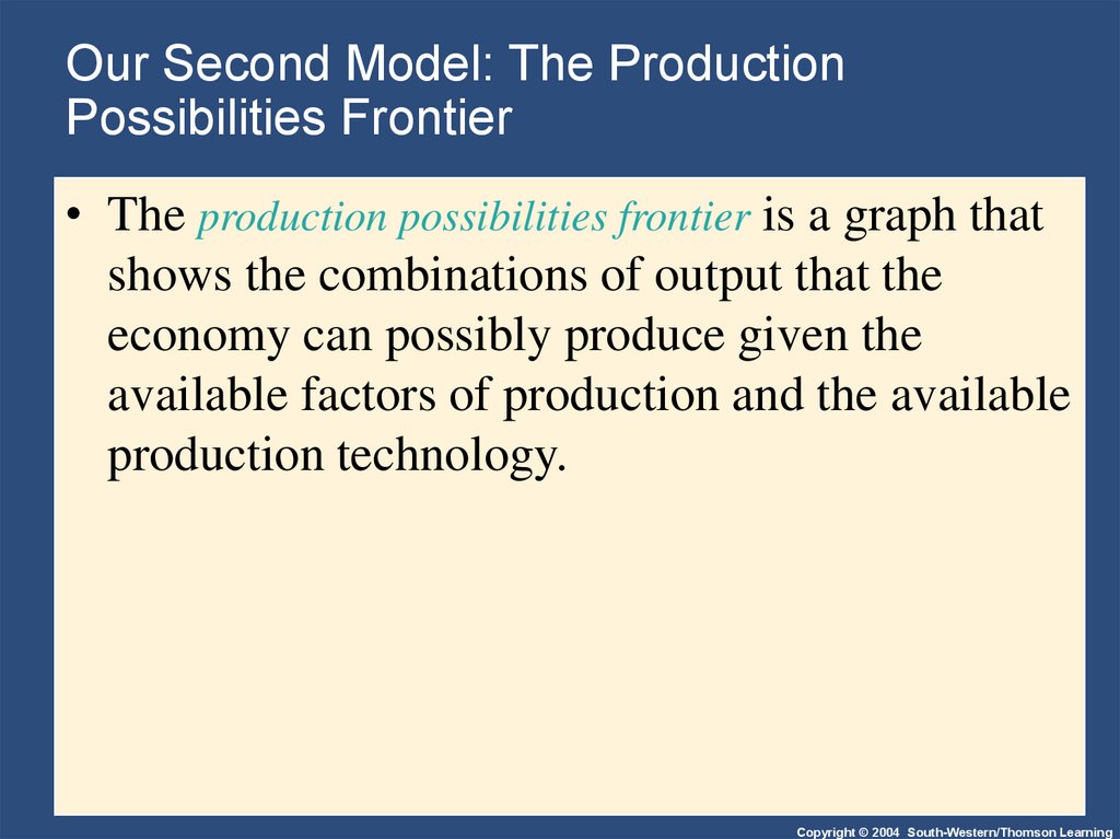 Our Second Model: The Production Possibilities Frontier