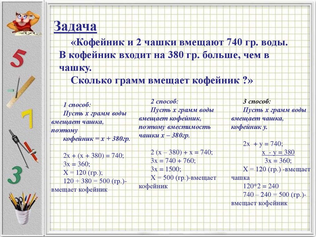 Решение задачи несколькими способами. Текстовые задачи. Этапы решения задач арифметическим способом. Текстовая задача. Структура текстовой задачи.