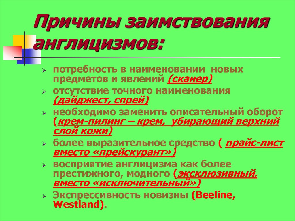 Причины заимствования в современном русском языке презентация