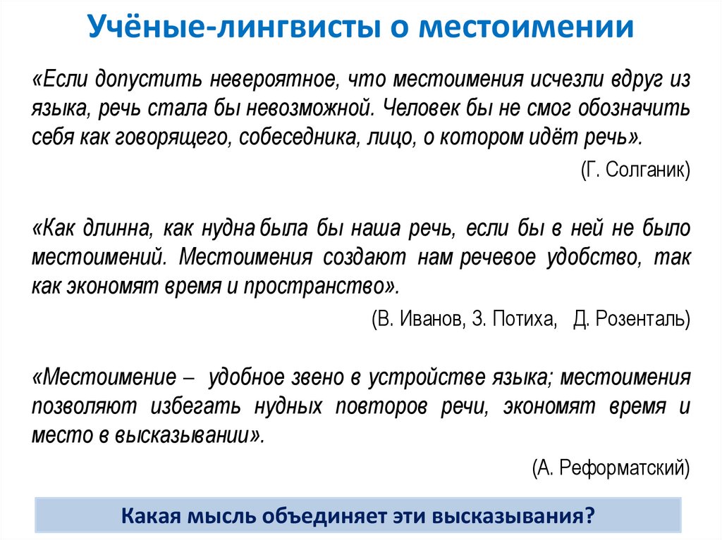 Учёные-лингвисты о местоимении