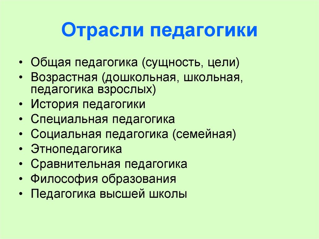 Отрасли педагогики презентация