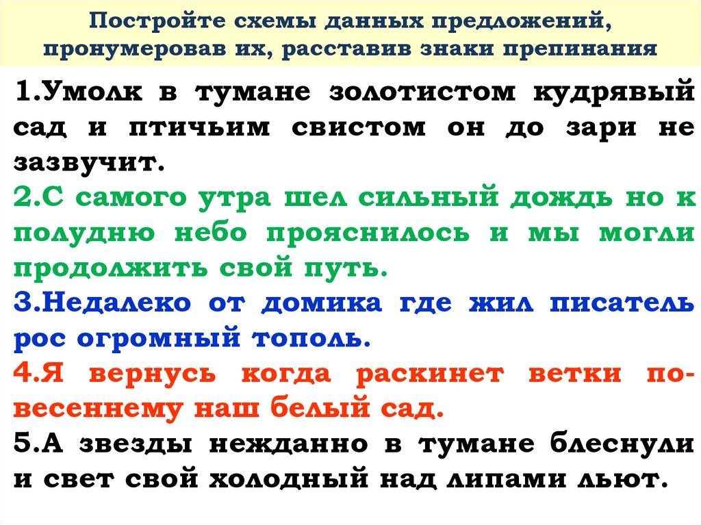 Расставьте знаки препинания постройте схемы предложений