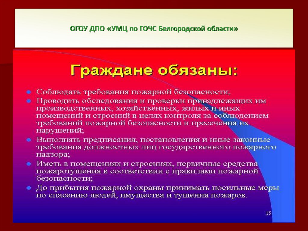 Обеспечение пожарной безопасности презентация