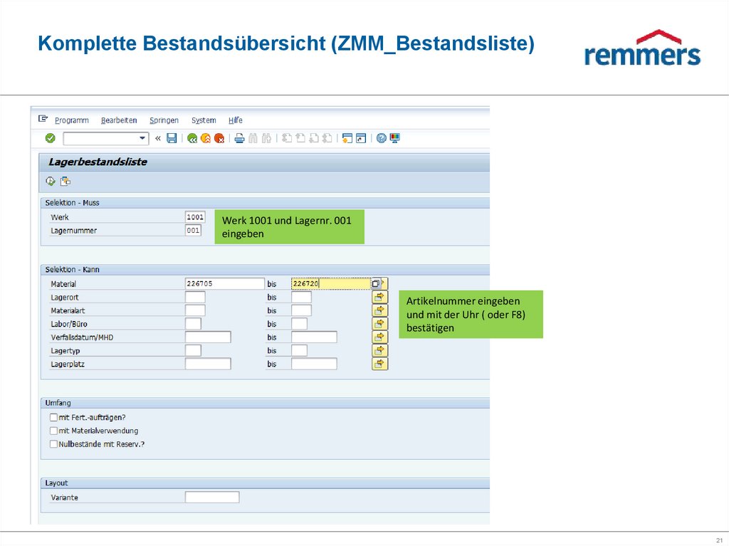 Komplette Bestandsübersicht (ZMM_Bestandsliste)