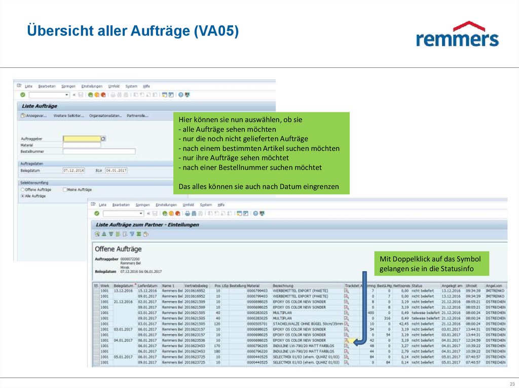 Übersicht aller Aufträge (VA05)
