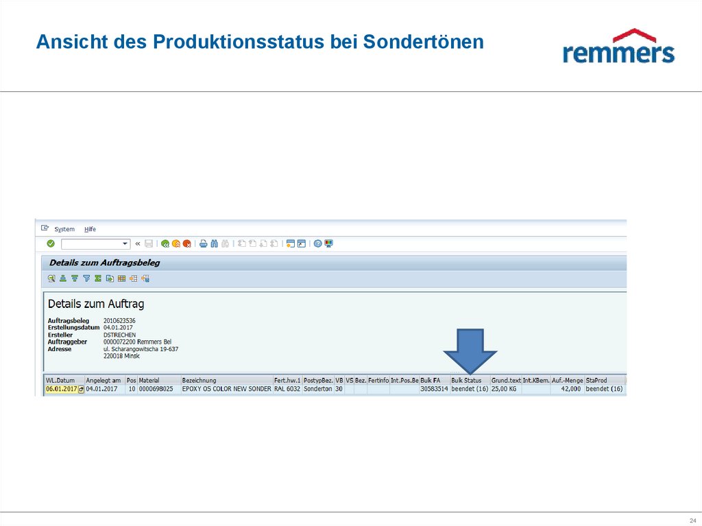 Ansicht des Produktionsstatus bei Sondertönen