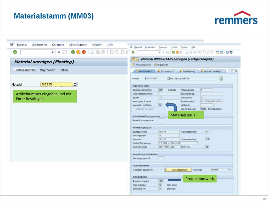 Materialstamm (MM03)