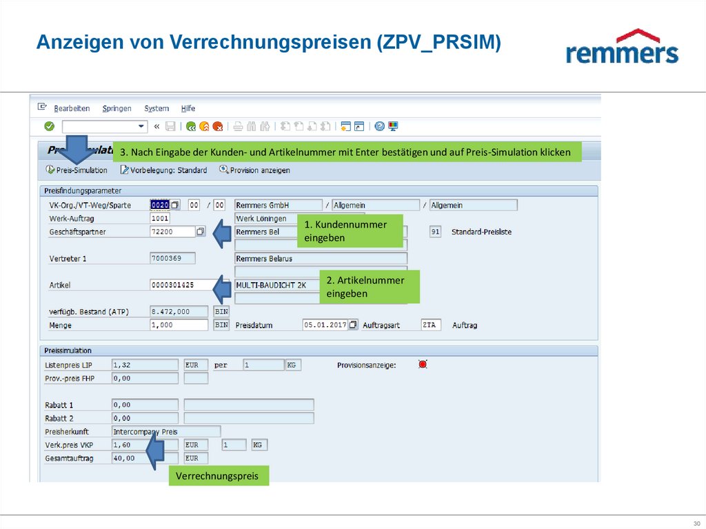 Anzeigen von Verrechnungspreisen (ZPV_PRSIM)