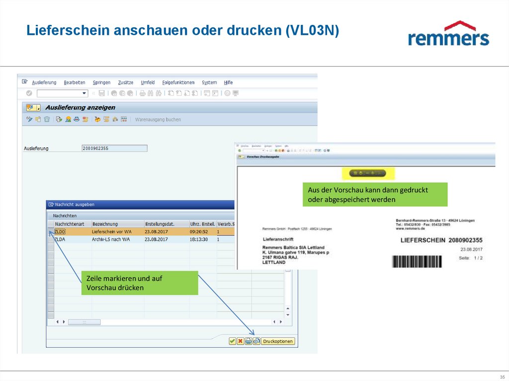 Lieferschein anschauen oder drucken (VL03N)