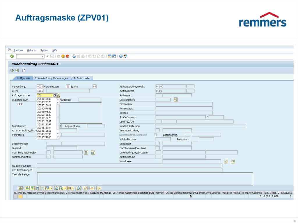 Auftragsmaske (ZPV01)