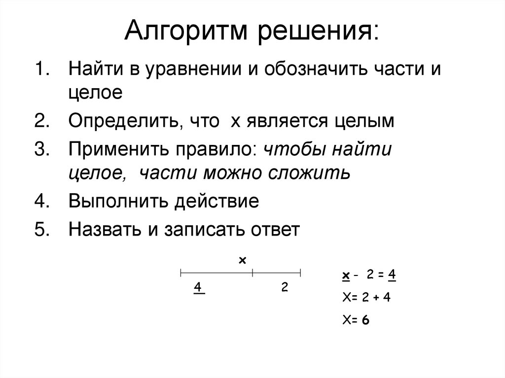 Определите где выделены. Алгоритм решения математических уравнений. Решение уравнений целое и часть. Целые и части в уравнении. Целое и части в уравнении.