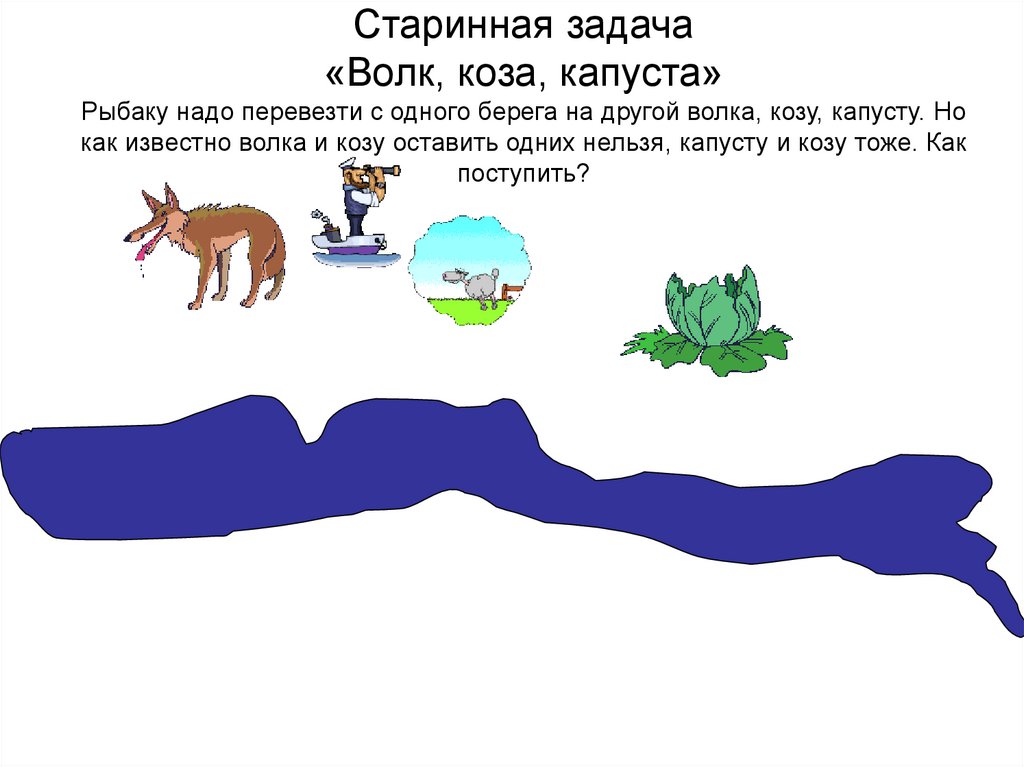 Переправиться на другой берег. Задачка про козу волка и капусту. Волк коза и капуста задача. Задача игра волк коза и капуста. Ребус про волка козу и капусту.