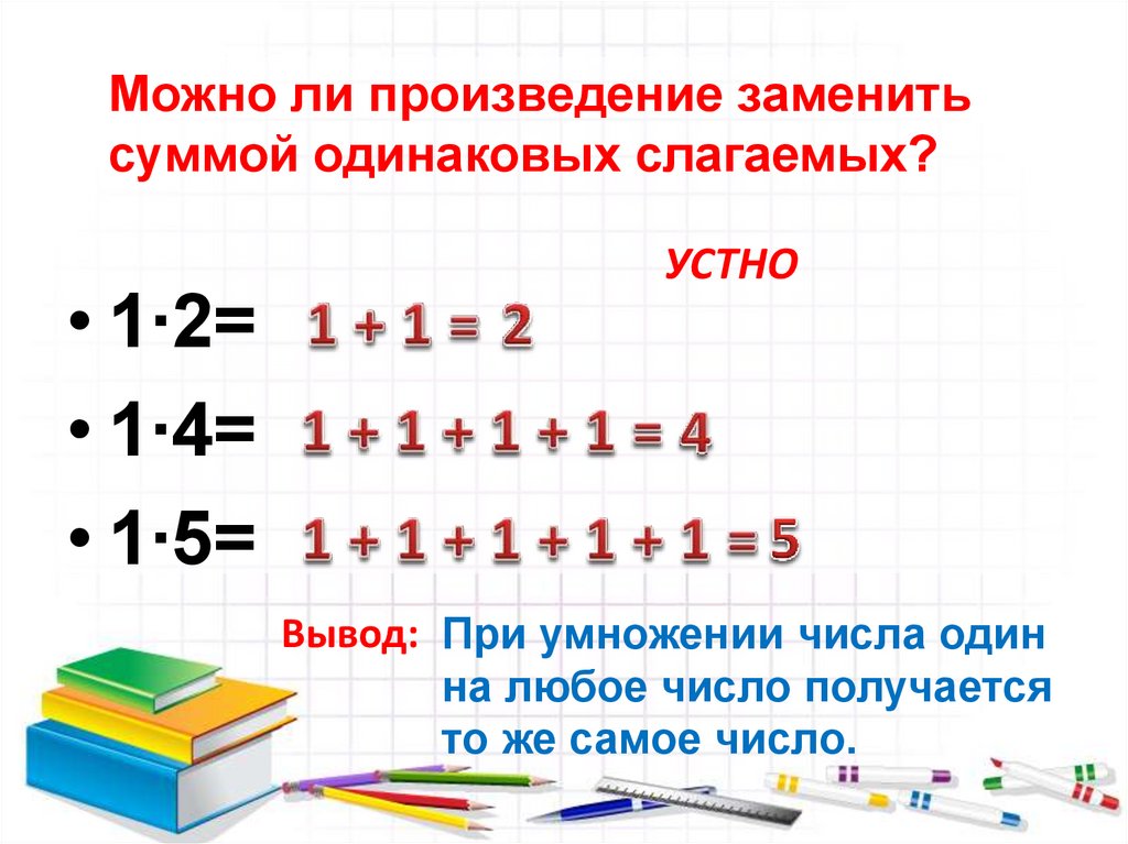 Сумма произведений 7 класс. Элементы умножения. При умножении 1 на любое число получается. Сумма одинаковых слагаемых заменяем умножением. Умножение единицы и нуля 2 класс школа России.
