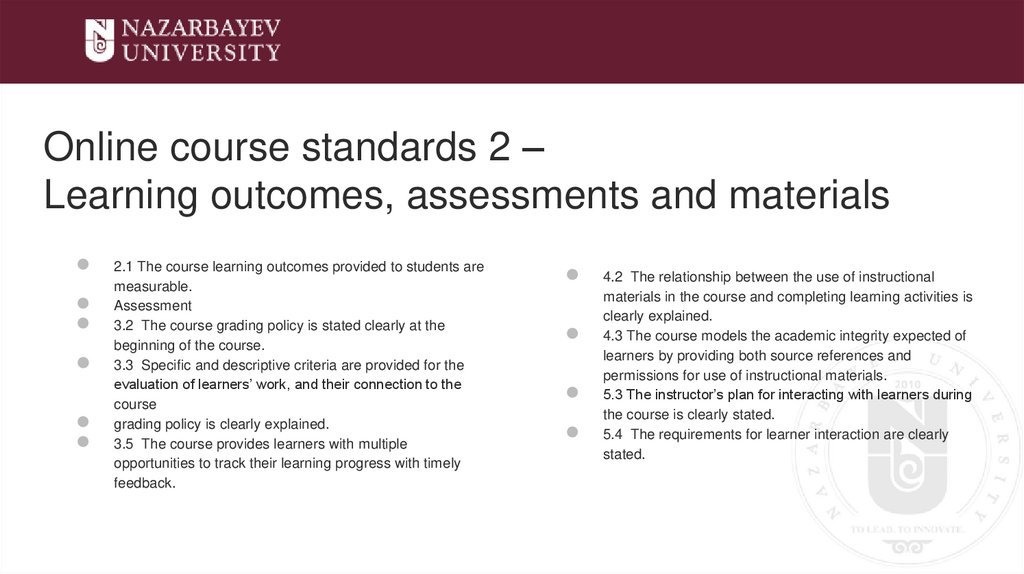 Online course standards 2 – Learning outcomes, assessments and materials