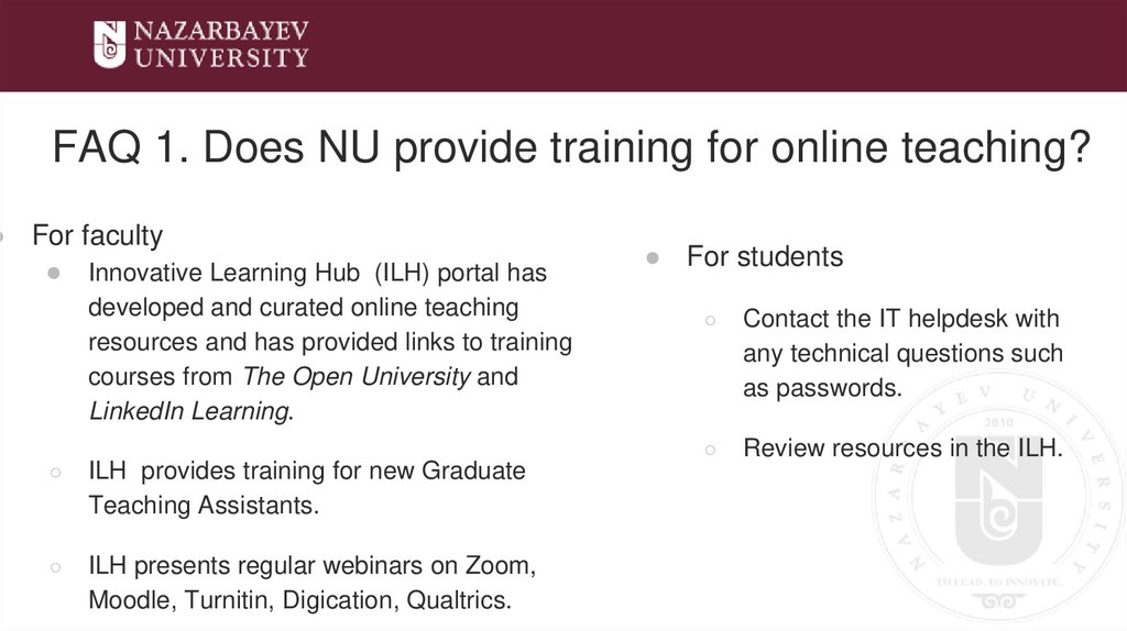 FAQ 1. Does NU provide training for online teaching?