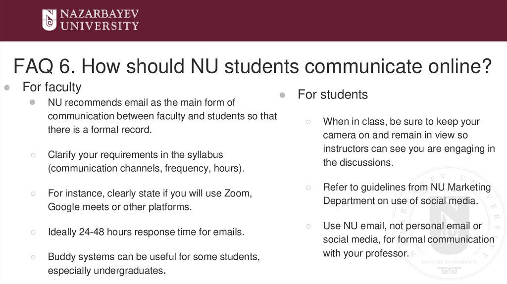 FAQ 6. How should NU students communicate online?