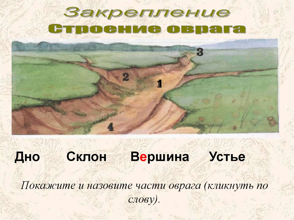 Что изображено на рисунке 2 класс. Строение оврага. Овраг схема. Строение оврага схема. Овраг рисунок.