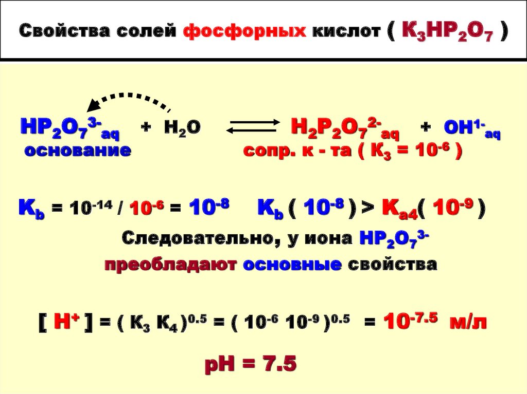 Свойства солей фосфорных кислот ( К3НР2О7 )