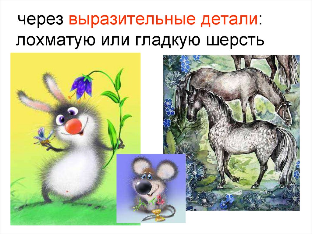 через выразительные детали: лохматую или гладкую шерсть