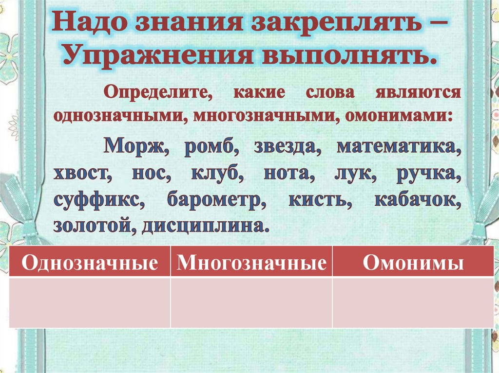 Омонимы отличие от многозначных