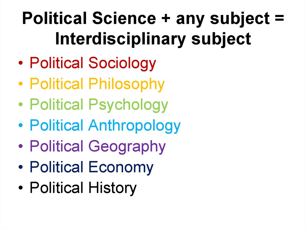 Political Science + any subject = Interdisciplinary subject