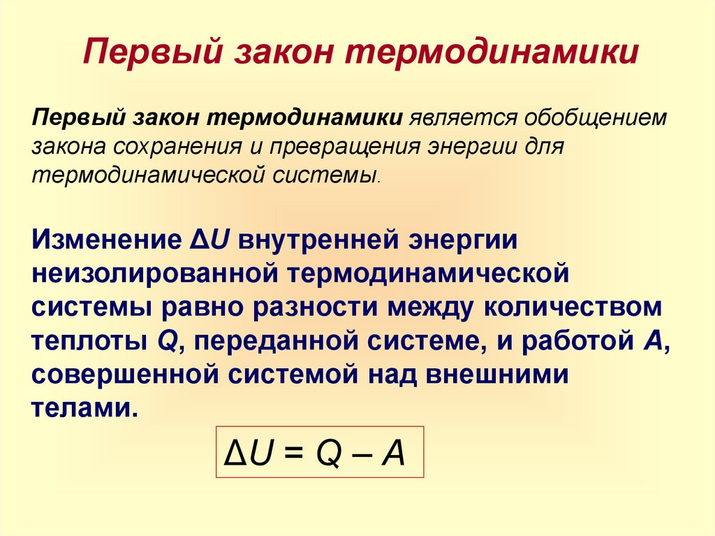 Первый закон термодинамики физика 10 класс презентация