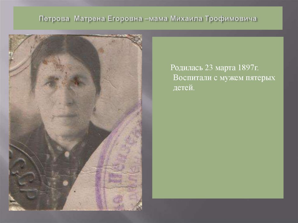 Петрова Матрена Егоровна –мама Михаила Трофимовича
