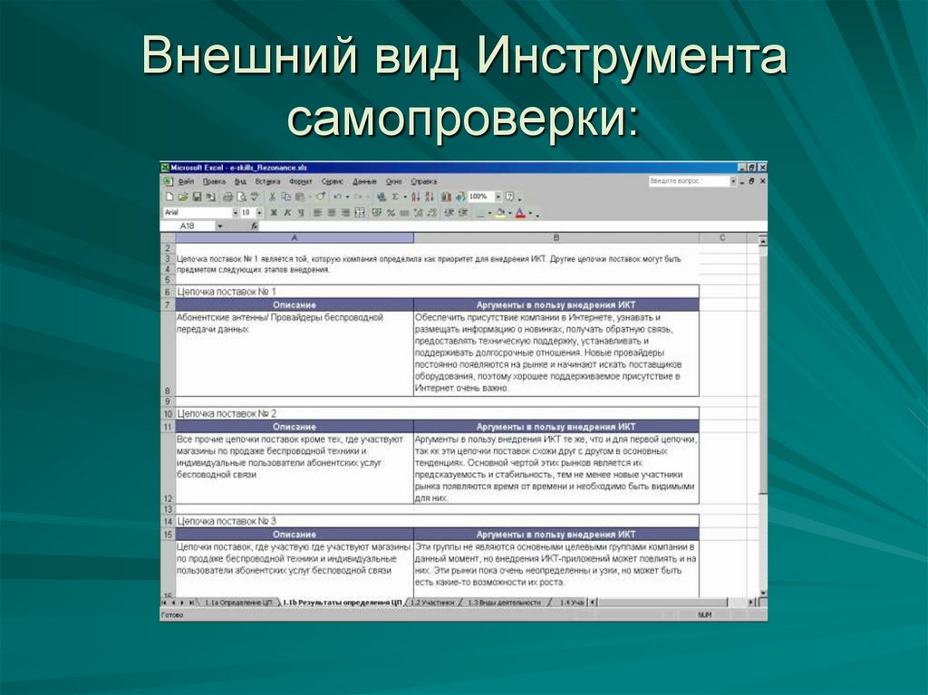 Внешний вид Инструмента самопроверки: