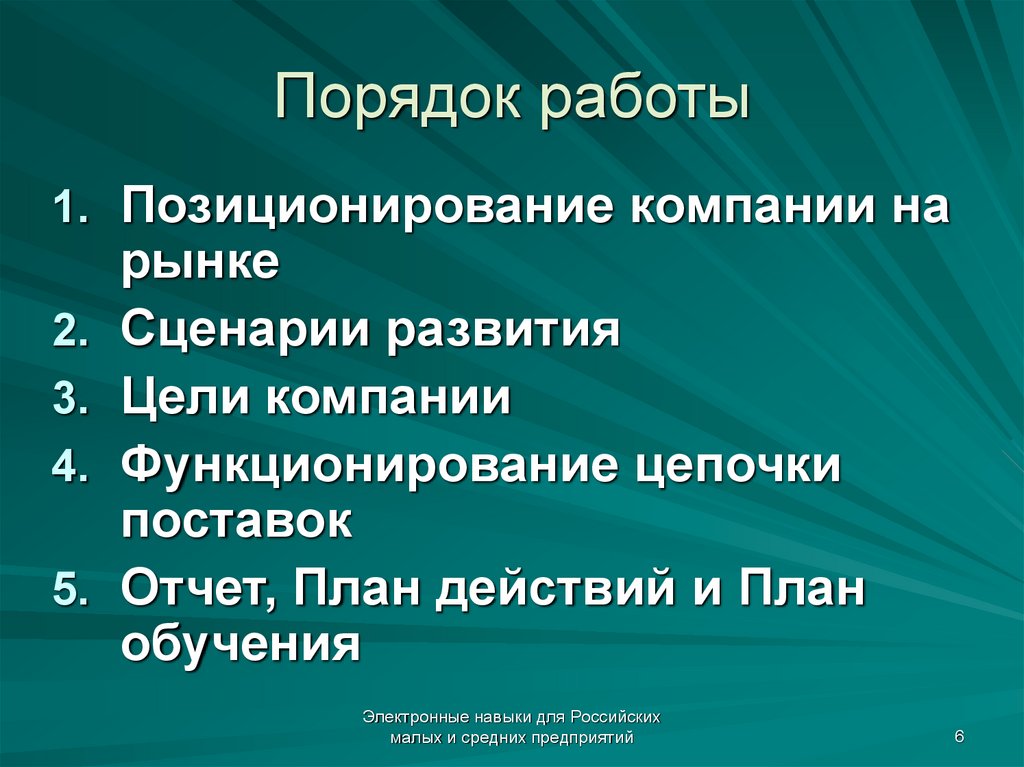 Порядок работы