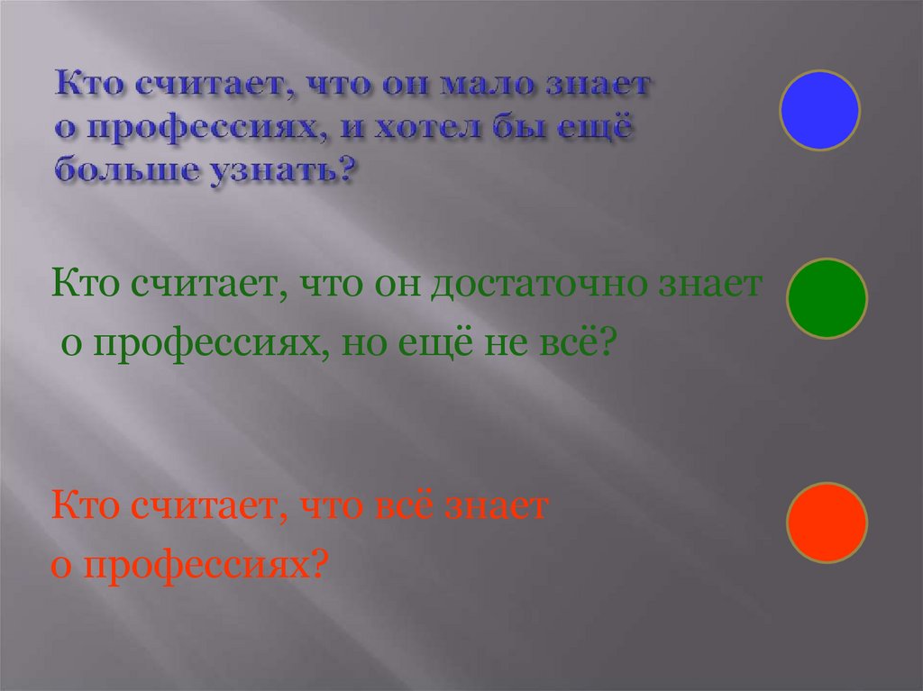Кто считает, что он мало знает о профессиях, и хотел бы ещё больше узнать?