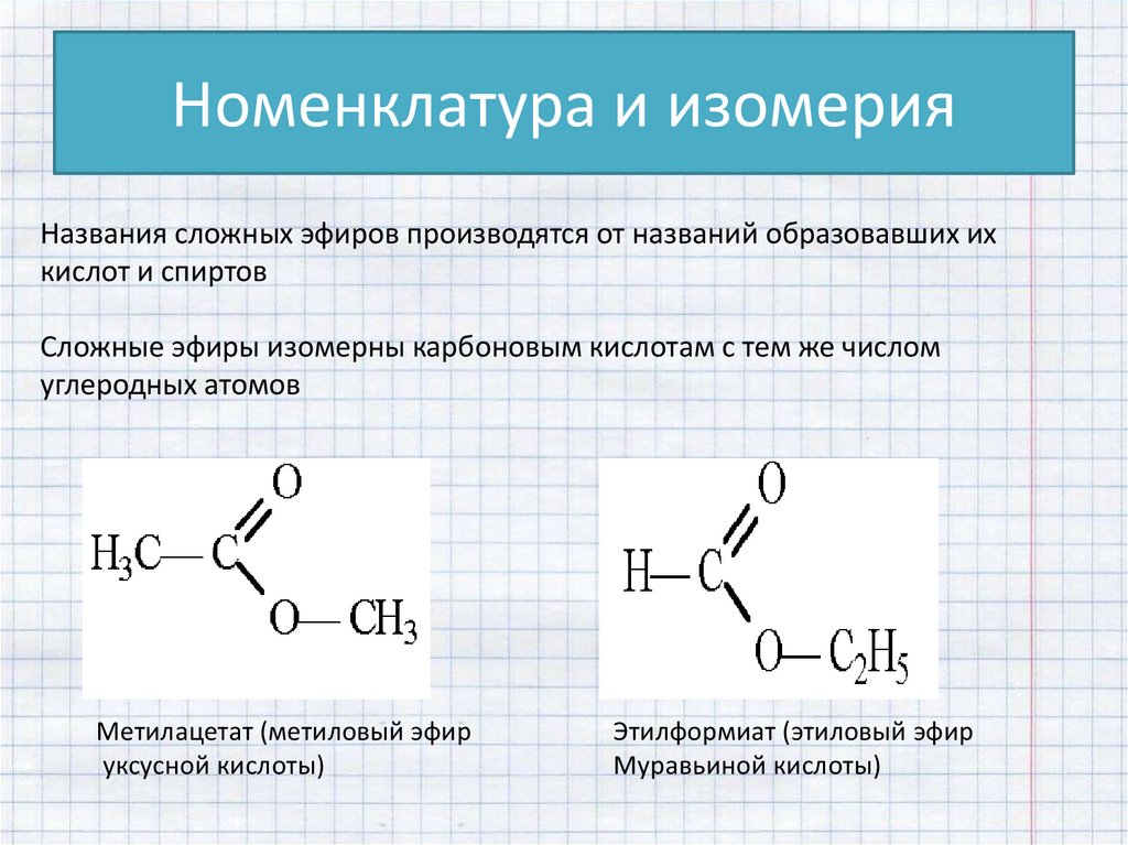 Муравьиная кислота уксусная кислота бензойная кислота. Сложные эфиры номенклатура формула. Формулы изомеров сложных эфиров. Сложные эфиры, строение, изомерия, номенклатура. Строение сложных эфиров формула.