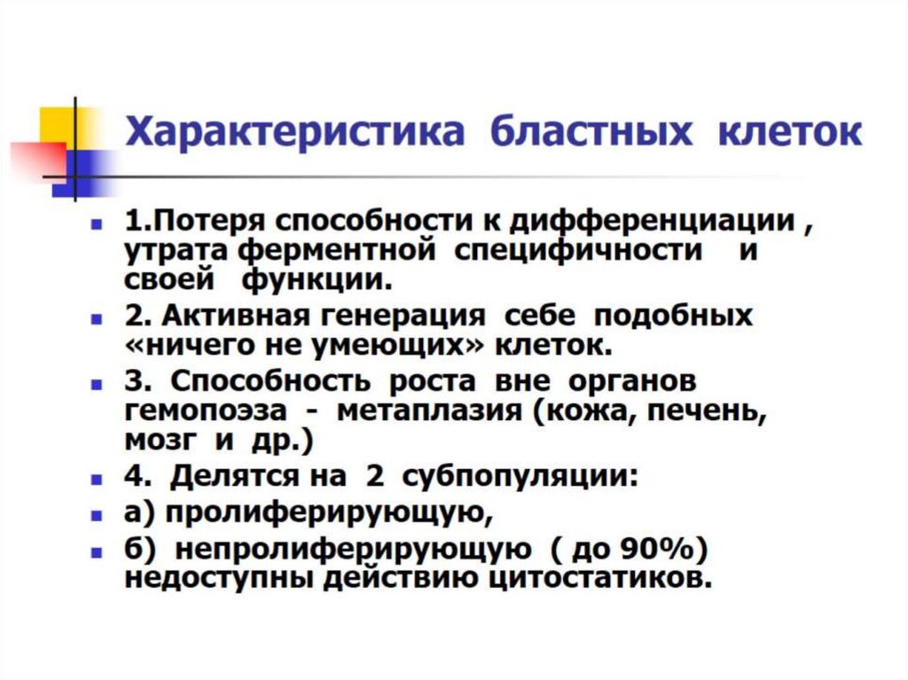 Характеристика бластных клеток