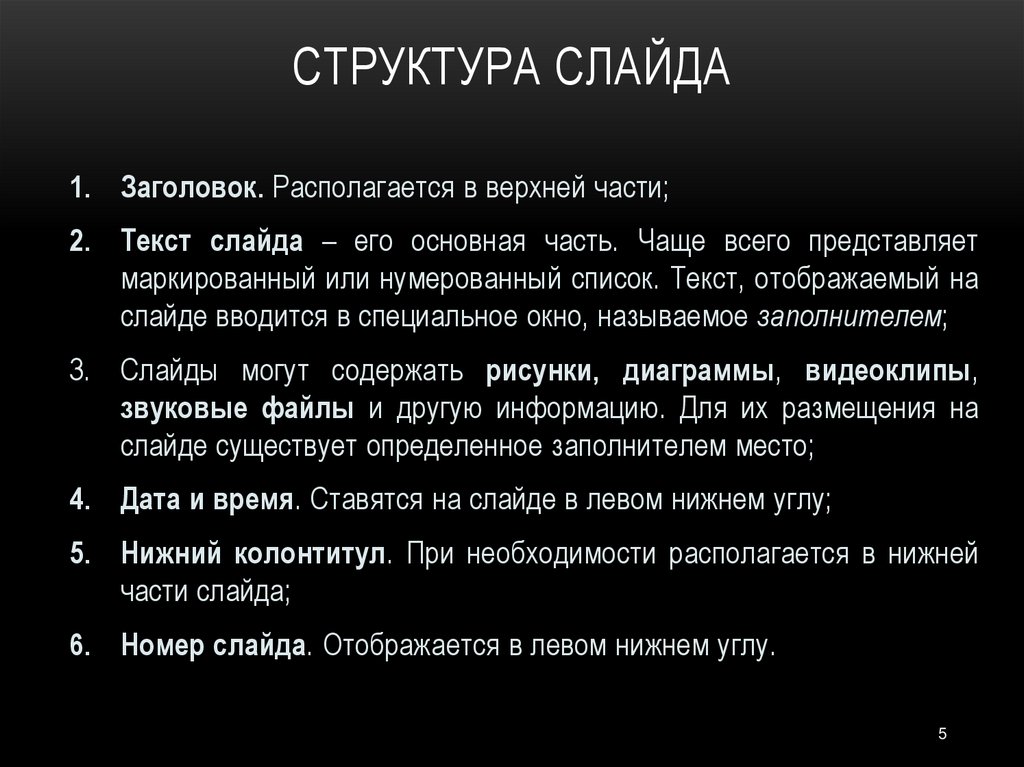 Заголовок слайда в презентации