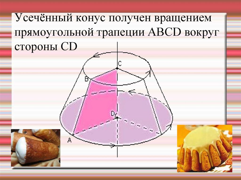 Усечённый конус получен вращением прямоугольной трапеции АВСD вокруг стороны CD