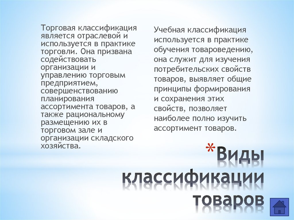 Виды классификации товаров