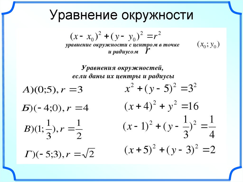 Геометрия 9 класс атанасян уравнение окружности и прямой презентация