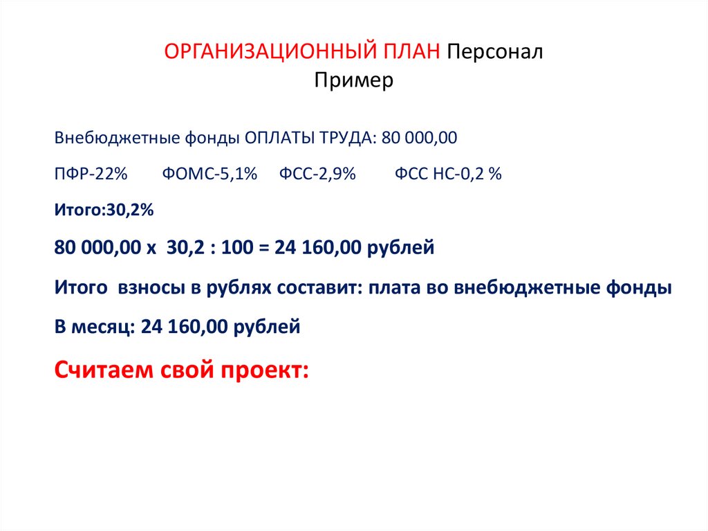ОРГАНИЗАЦИОННЫЙ ПЛАН Персонал Пример