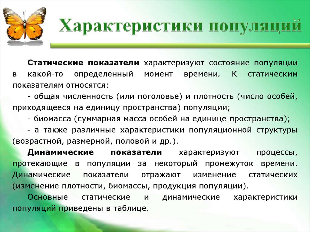 Основные экологические характеристики популяции презентация 11 класс