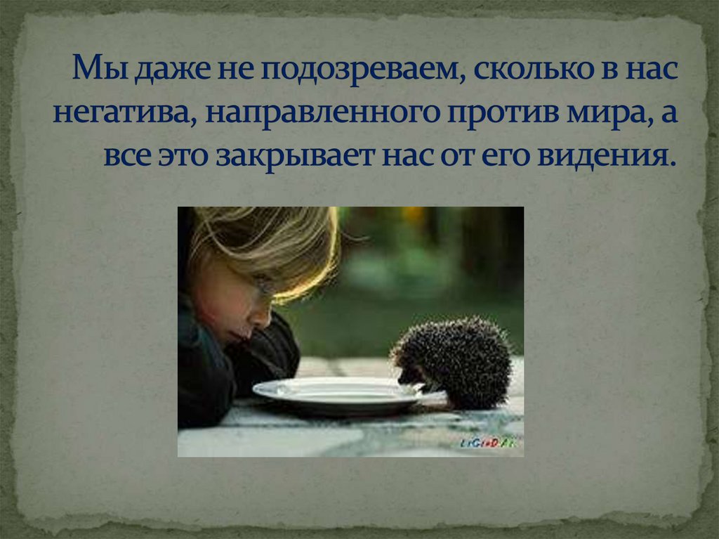 Мы даже не подозреваем, сколько в нас негатива, направленного против мира, а все это закрывает нас от его видения.
